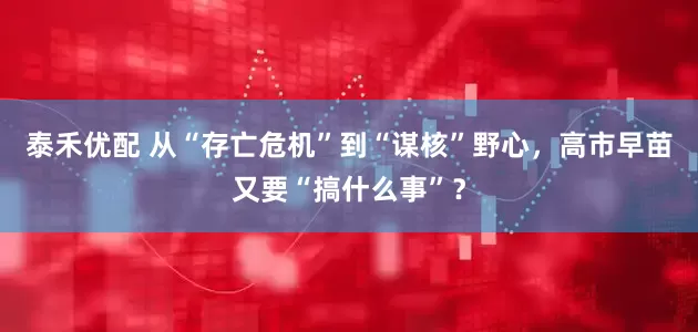 泰禾优配 从“存亡危机”到“谋核”野心，高市早苗又要“搞什么事”？